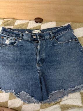 Abercrombie & Fitch Distressed High-Rise Denim Shorts - Blue